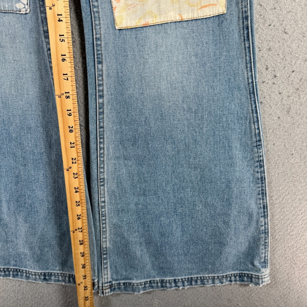Wrangler X Billabong Extra Flare Jeans Womens 27 Blue Lightwash Patchwork Collab - Picture 7 of 16